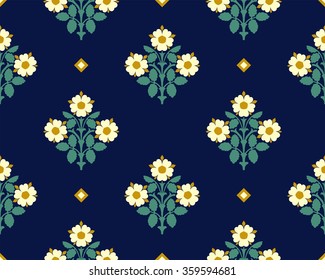 seamless floral pattern. on a dark blue background bright bunch