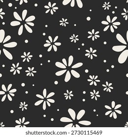 Seamless floral pattern on deep charcoal background with elegant hand drawn botanical elements. Premium minimal design for luxury branding, packaging, stationery, wallpaper, textile