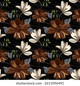 seamless floral pattern on drak tone , Motif ethnic floral seamless textil, embroidery, print striped ornament floral, pattern, design for wrapping, silk, scarf, background, text