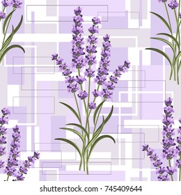 Seamless floral pattern on geometric background with rectangles. Vector illustration.