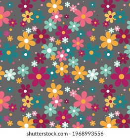 Patrón floral sin foco sobre un fondo gris.