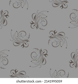 Seamless floral pattern on gray background for fabric design, wrapping paper, wallpaper. Vector illustration