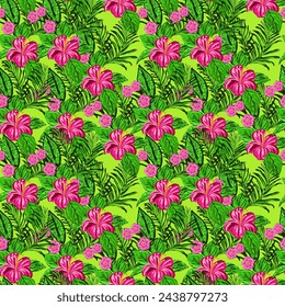 
seamless floral pattern on green background, vector