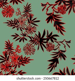 Seamless floral pattern on green background vector illustration