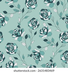 seamless Floral pattern on Green background