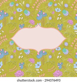 Seamless floral pattern on a green background. Design for a disc.