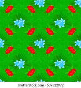 Seamless Floral Pattern on a green background. Vector plumeria flowers seamless pattern.