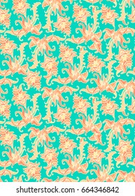 Seamless floral pattern on green background