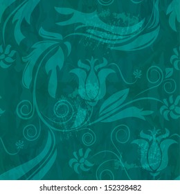 Seamless floral pattern on grunge background