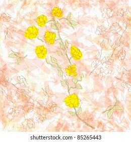 Seamless floral pattern on grunge watercolor background