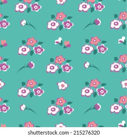 Seamless floral pattern on light green background in vector 