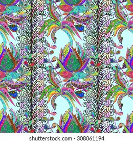 Seamless floral pattern on light green background. Vector illustration.