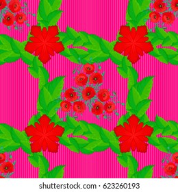 Seamless floral pattern on a magenta background with motley poppy flowers. Vector illustration.