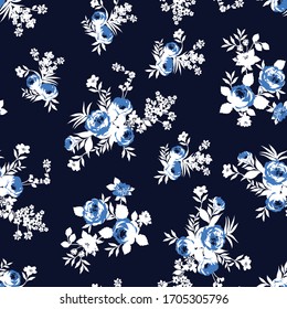 Seamless Floral Pattern on  navy