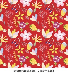 Seamless floral pattern on pastel background. Cute flower design for card, wallpaper, fabric, textile, fashion, flyer, banner, cover, and more.