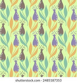 Seamless floral pattern on pastel background. Cute flower design for card, wallpaper, fabric, textile, fashion, flyer, banner, cover, and more.