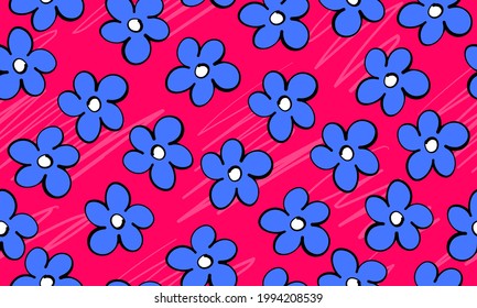 Seamless floral pattern on pink background, vector illustration.