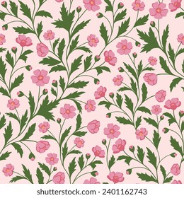Seamless floral pattern on pink background, cute pink flowers for social media posts, invitation, card design