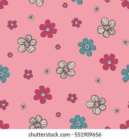 Seamless Floral Pattern on pink background. Design element for invitations, birthday cards, scrapbooking or brochures. Vector illustration.