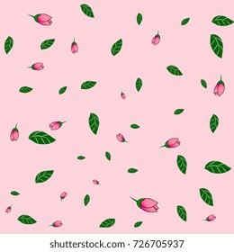 seamless floral pattern on pink background buds of roses and leaves