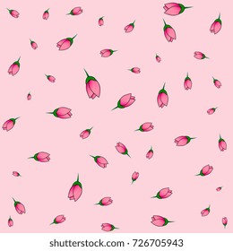 seamless floral pattern on pink background buds of roses