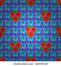 Seamless Floral Pattern on a purple background. Vector rose flowers and green leaves seamless pattern.
