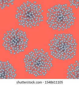 Seamless floral pattern. On a red background there are round inflorescences of small flowers. Print for textiles and paper. Vector illustration.