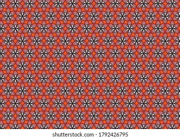 Patrón floral sin foco sobre fondo rojo.