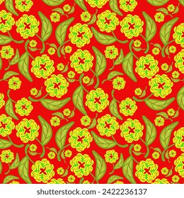 
seamless floral pattern on red background, vector