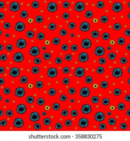 Seamless floral pattern on a red background. Vector illustration.