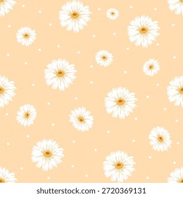 Patrón floral sin fisuras sobre fondo beige suave. Ideal para la tela, el Fondo de pantalla, la papelería, el embalaje, el vivero, y los diseños decorativos suaves.