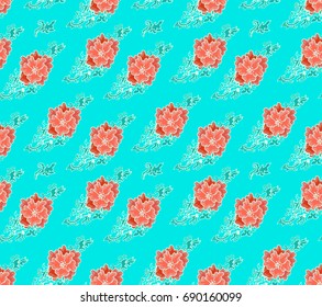 Seamless floral pattern on turquoise background