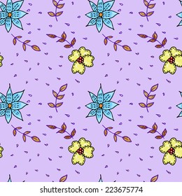 Seamless floral pattern on violet field. Foliage
