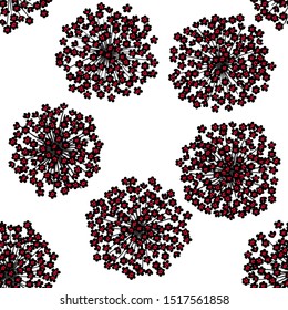 Seamless floral pattern. On a white background, bright red-black inflorescences. Stylish print for textiles. Vector illustration.