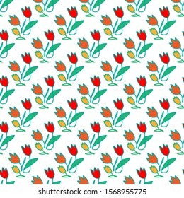 seamless floral pattern on white background. Tulips