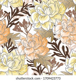 Seamless floral pattern on a white background. Design for wallpaper, fabric, wrapping paper, cover and more. Vector illustration.