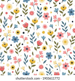 Seamless floral pattern on a white background. Spring background.