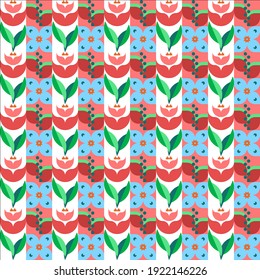 Seamless floral pattern on a white and pink striped background