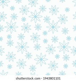 seamless floral pattern on white background with blue flowers of different sizes