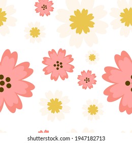 Seamless floral pattern on a white background for printing on fabric, textiles, decorative pillows, bed linen. Vector graphics.