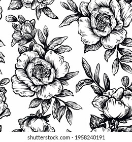 Patrón floral sin foco sobre un fondo blanco. Diseño de papel pintado, tela, papel envolvente, cubierta y más. Ilustración vectorial.