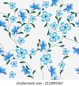 Seamless floral pattern on a white background small decorative flowers with leaves and intertwining stems on a white background for fabric design batiste, silk.