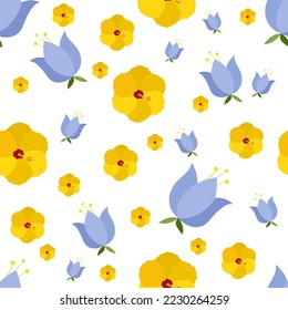 Seamless floral pattern on white background. background with bell and hibiscus. vector illustration