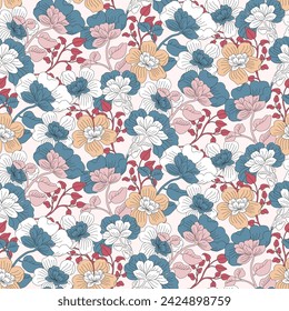 Seamless floral pattern on a white background. Design for wallpaper, fabric, wrapping paper, cover and more. vector illustration.