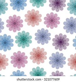 Seamless floral pattern on a white background. Cute retro design in color shades for stickers, labels, tags, gift wrapping paper.
