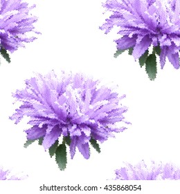  Seamless floral pattern with ?hrysanthemums on a white background, vector illustration. Halftone effect.