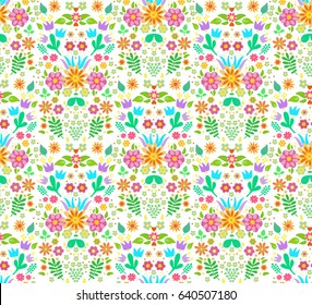 Seamless floral pattern on white background, scandinavian style