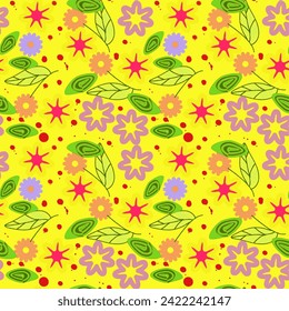 
seamless floral pattern on yellow background, vector