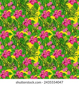 
seamless floral pattern on yellow background, vector