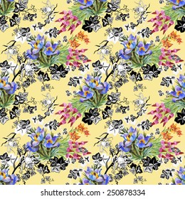 Seamless floral pattern on yellow background vector illustration